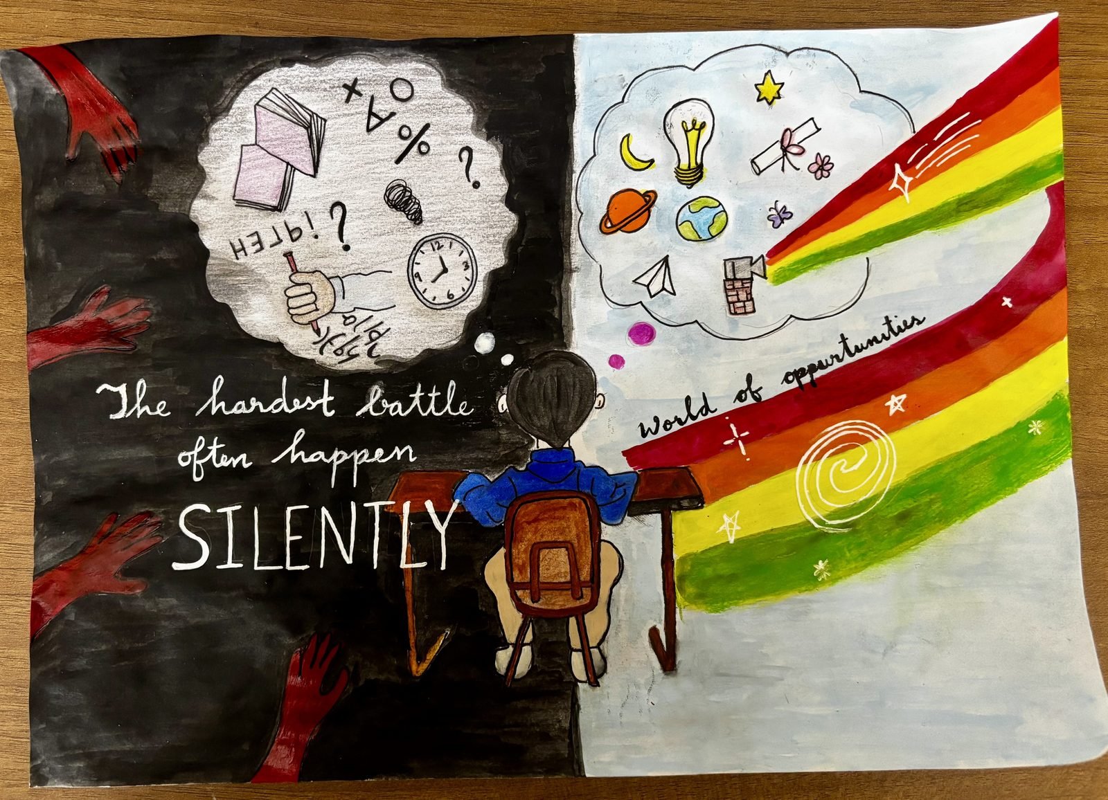 The Hardest battle often happen silently, a hand-drawn artwork by Anchal Prakash