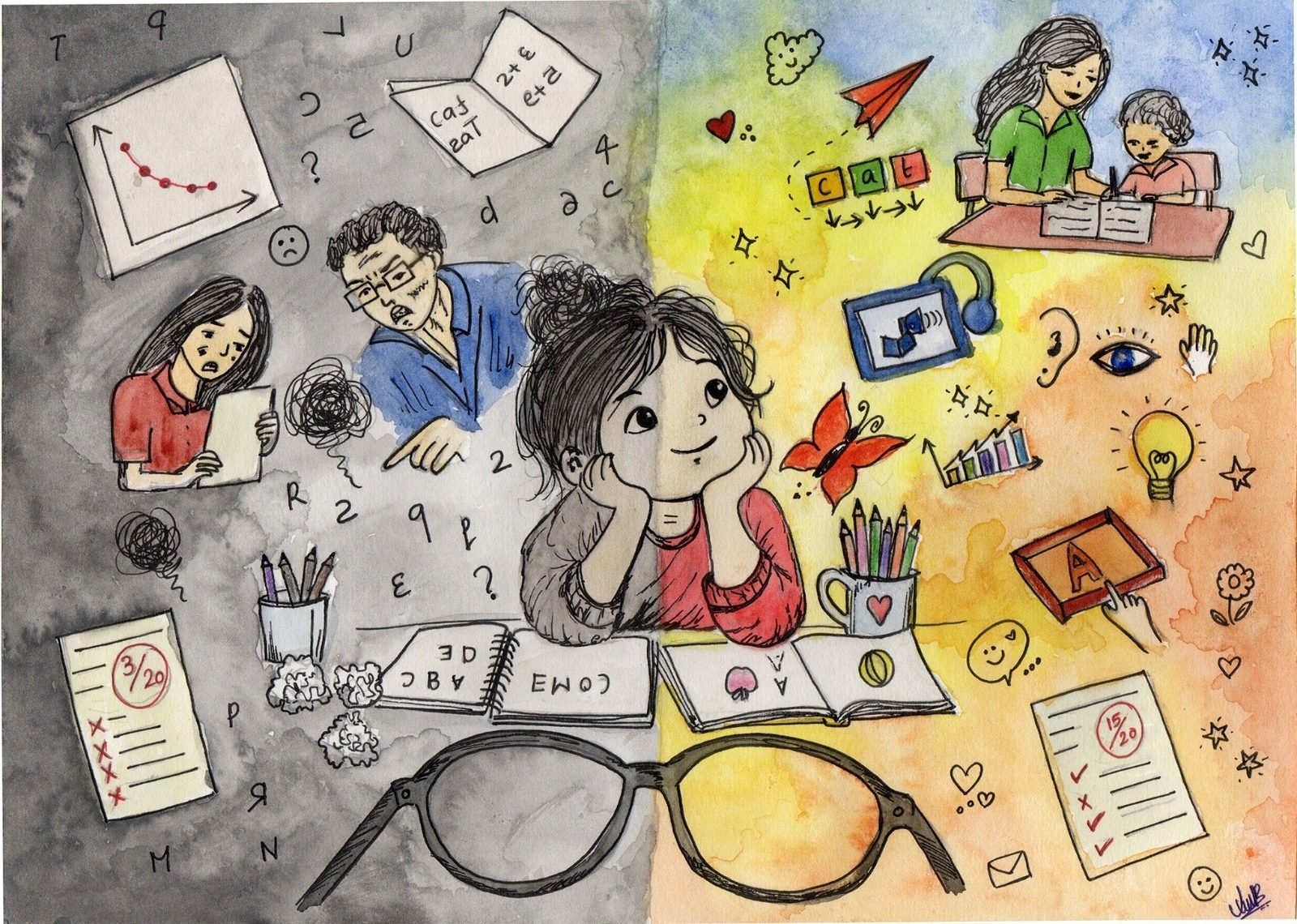 Beyond the lines – A world of different minds, a hand-drawn artwork by Athira R Nair