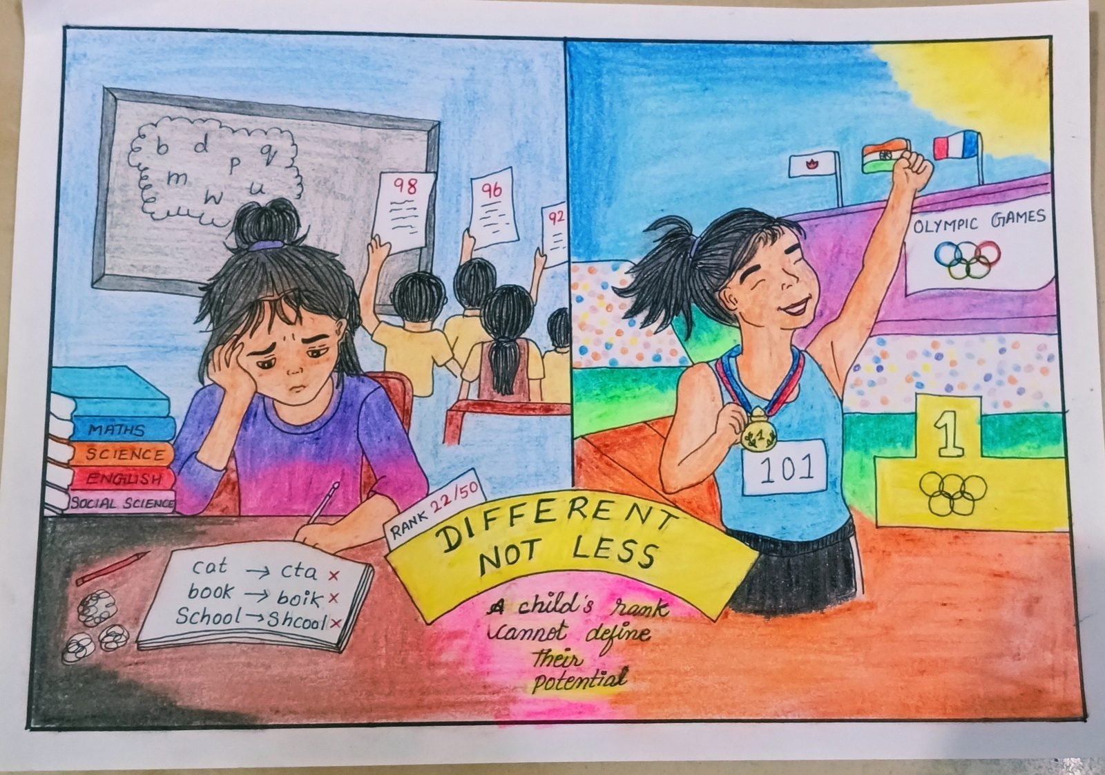 A child's rank cannot define their potential, a hand-drawn artwork by Priyadharshini N